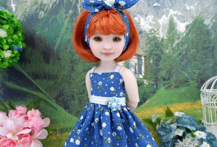 Little Blue Flowers - dress with sandals for Ruby Red Fashion Friends doll