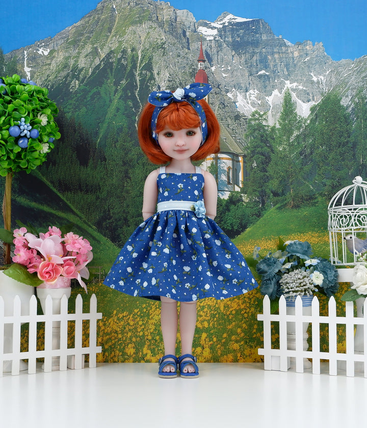 Little Blue Flowers - dress with sandals for Ruby Red Fashion Friends doll