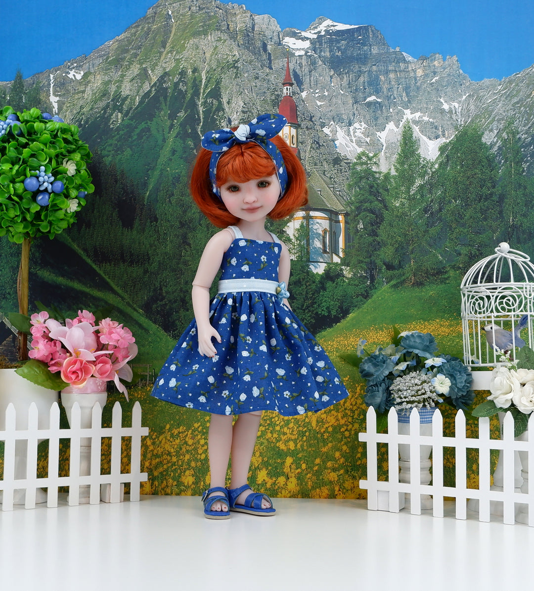 Little Blue Flowers - dress with sandals for Ruby Red Fashion Friends doll