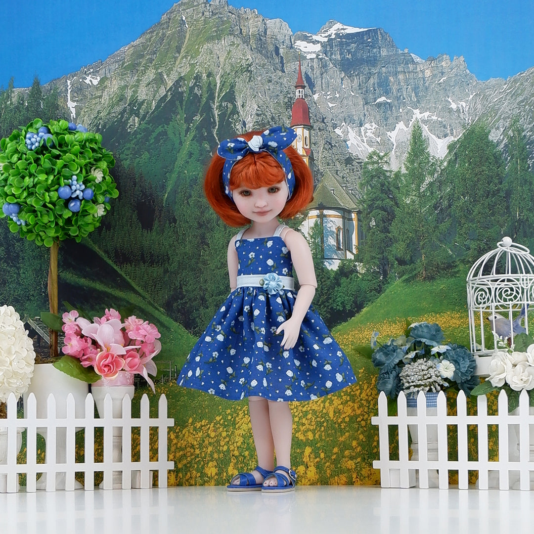 Little Blue Flowers - dress with sandals for Ruby Red Fashion Friends doll