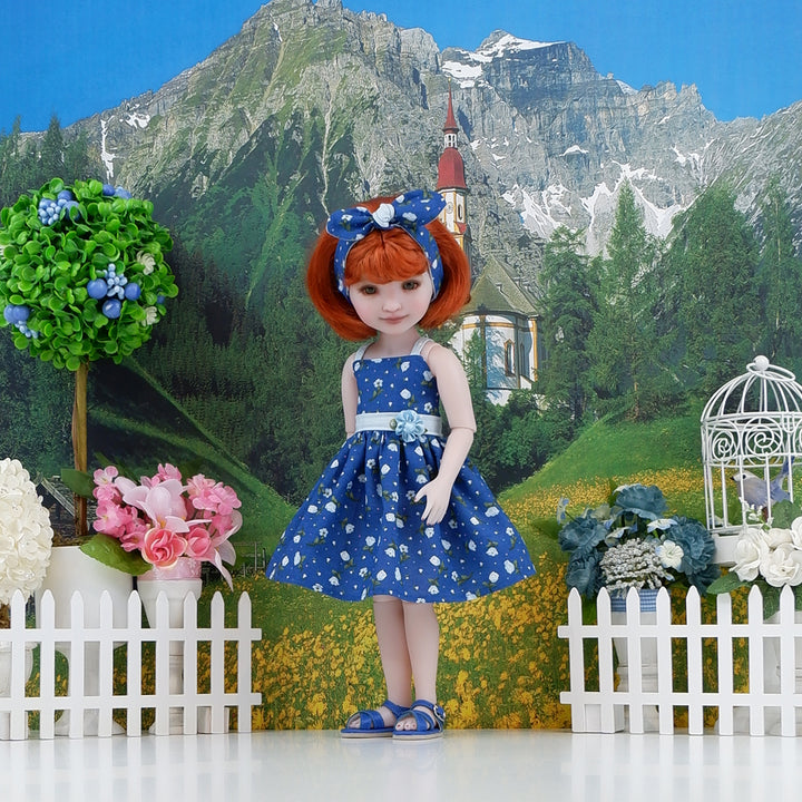Little Blue Flowers - dress with sandals for Ruby Red Fashion Friends doll