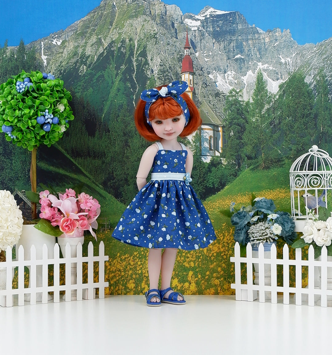 Little Blue Flowers - dress with sandals for Ruby Red Fashion Friends doll