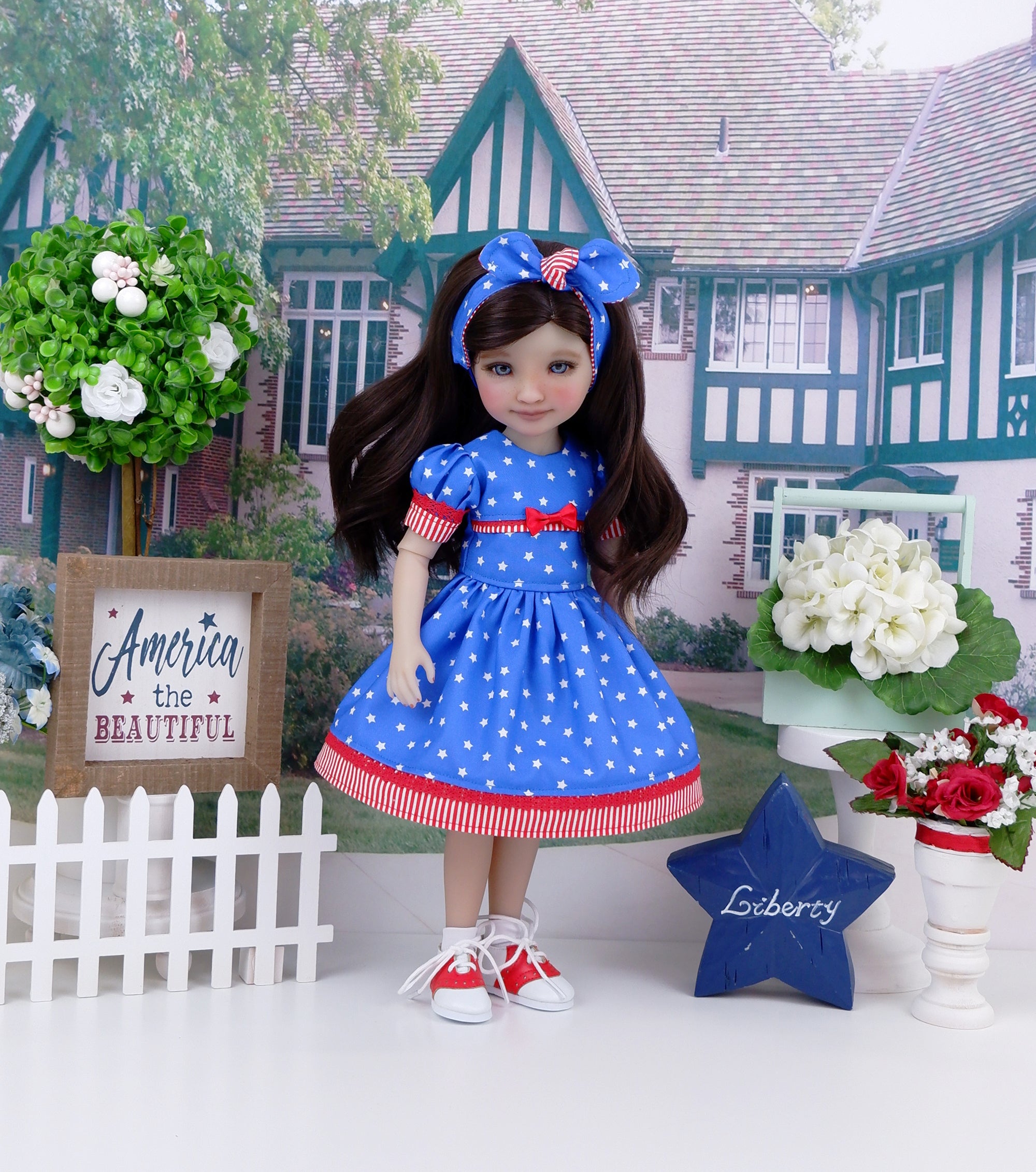 Little Miss America dress and saddle shoes for Ruby Red Fashion Frie Cottontail Doll Designs