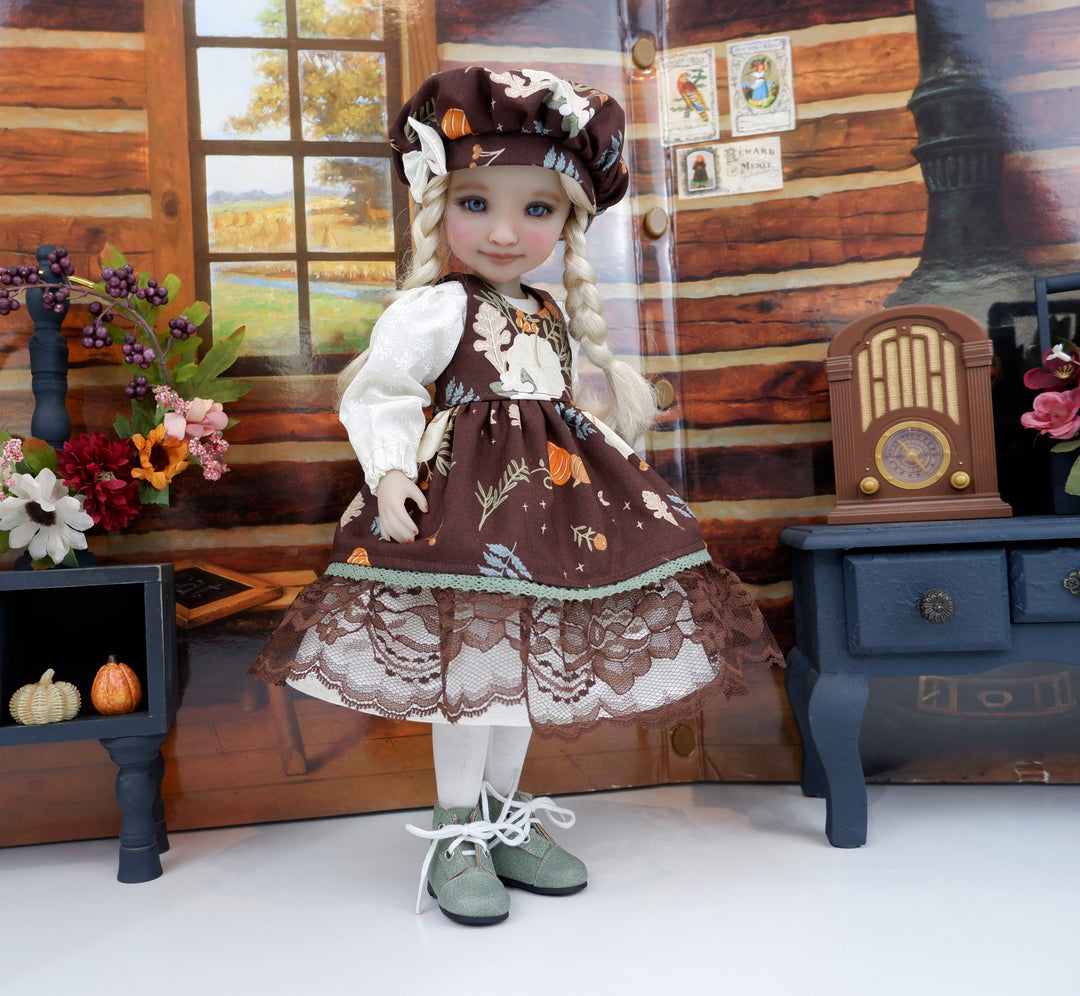 Lumina Pumpkins - dress & pinafore with hat and boots for Ruby Red Fashion Friends doll