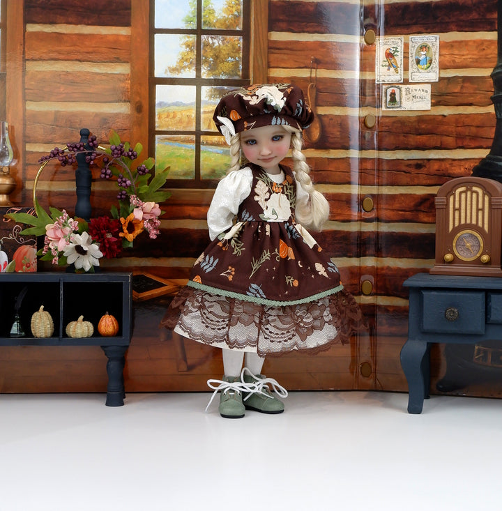 Lumina Pumpkins - dress & pinafore with hat and boots for Ruby Red Fashion Friends doll