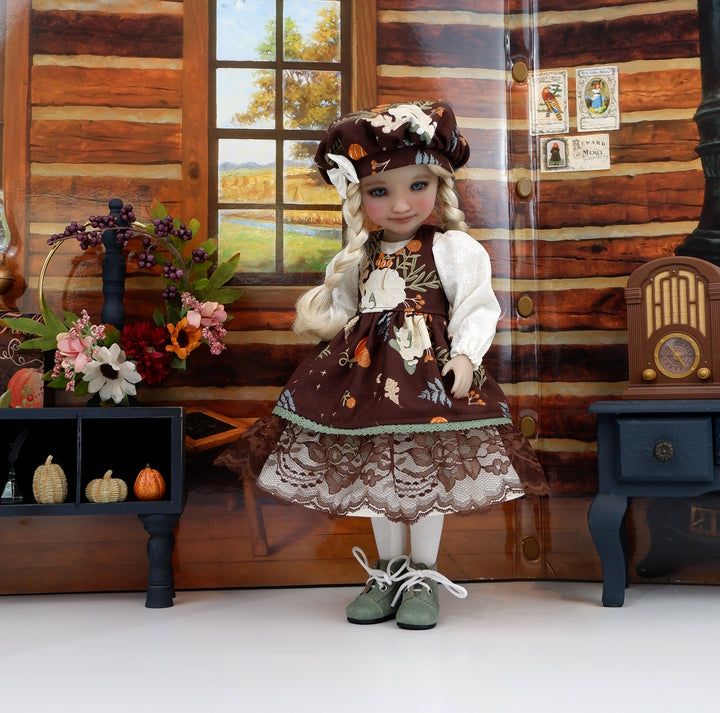 Lumina Pumpkins - dress & pinafore with hat and boots for Ruby Red Fashion Friends doll