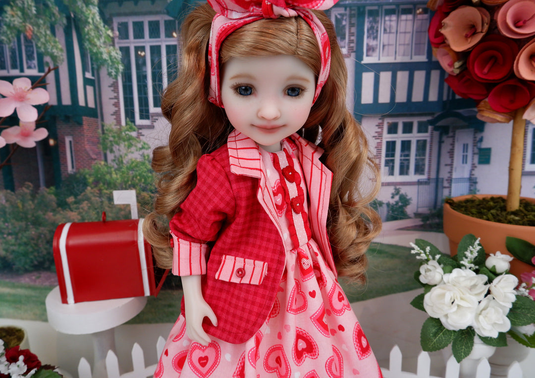 Making Valentines - dress and blazer with boots for Ruby Red Fashion Friends doll