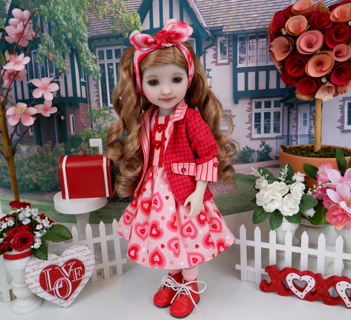 Making Valentines - dress and blazer with boots for Ruby Red Fashion Friends doll