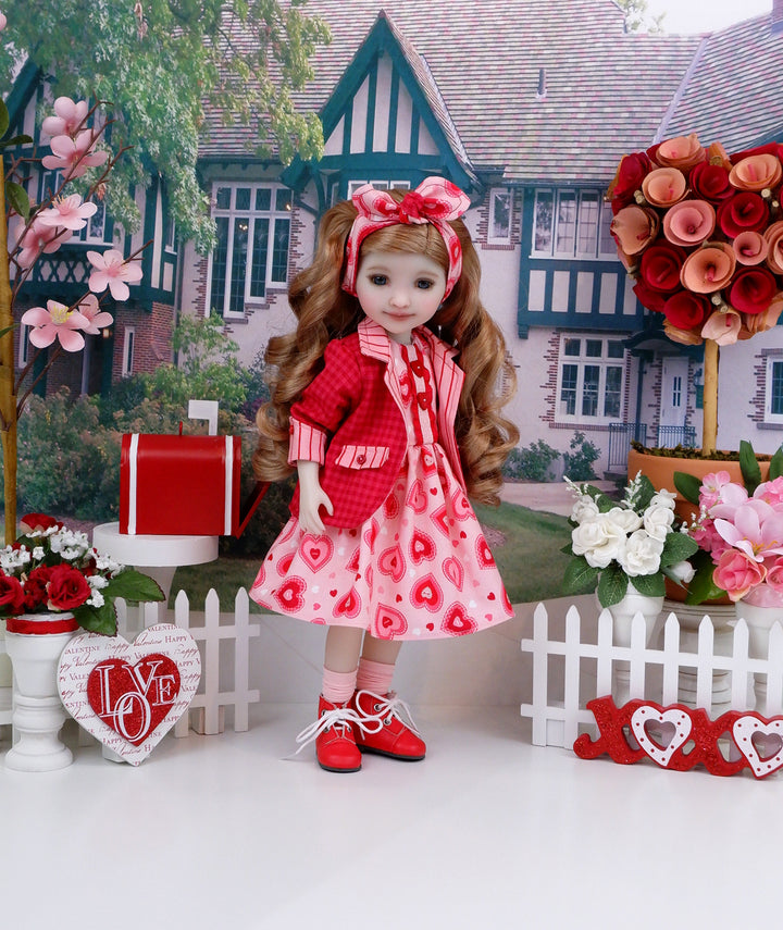 Making Valentines - dress and blazer with boots for Ruby Red Fashion Friends doll