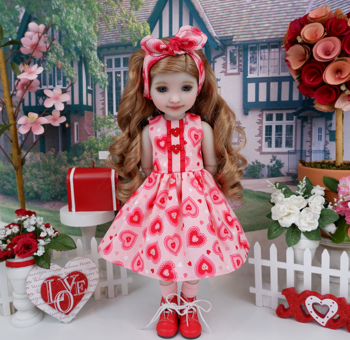 Making Valentines - dress and blazer with boots for Ruby Red Fashion Friends doll