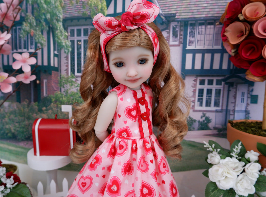 Making Valentines - dress and blazer with boots for Ruby Red Fashion Friends doll