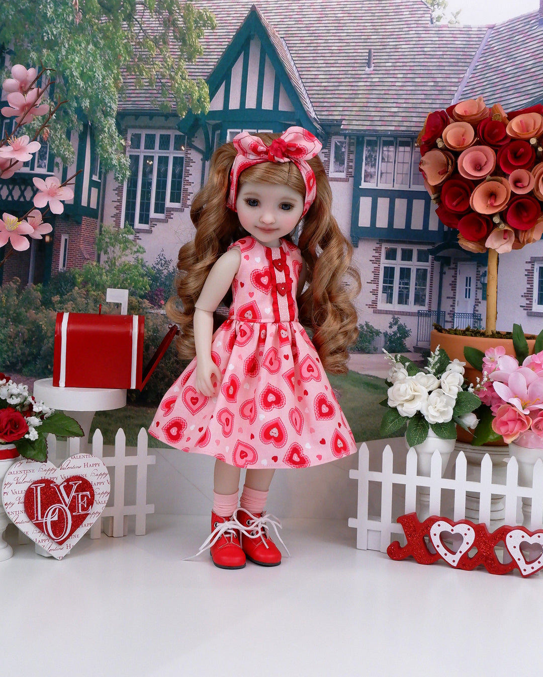 Making Valentines - dress and blazer with boots for Ruby Red Fashion Friends doll