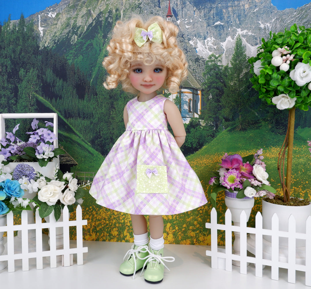 Meadow Plaid - dress with boots for Ruby Red Fashion Friends doll