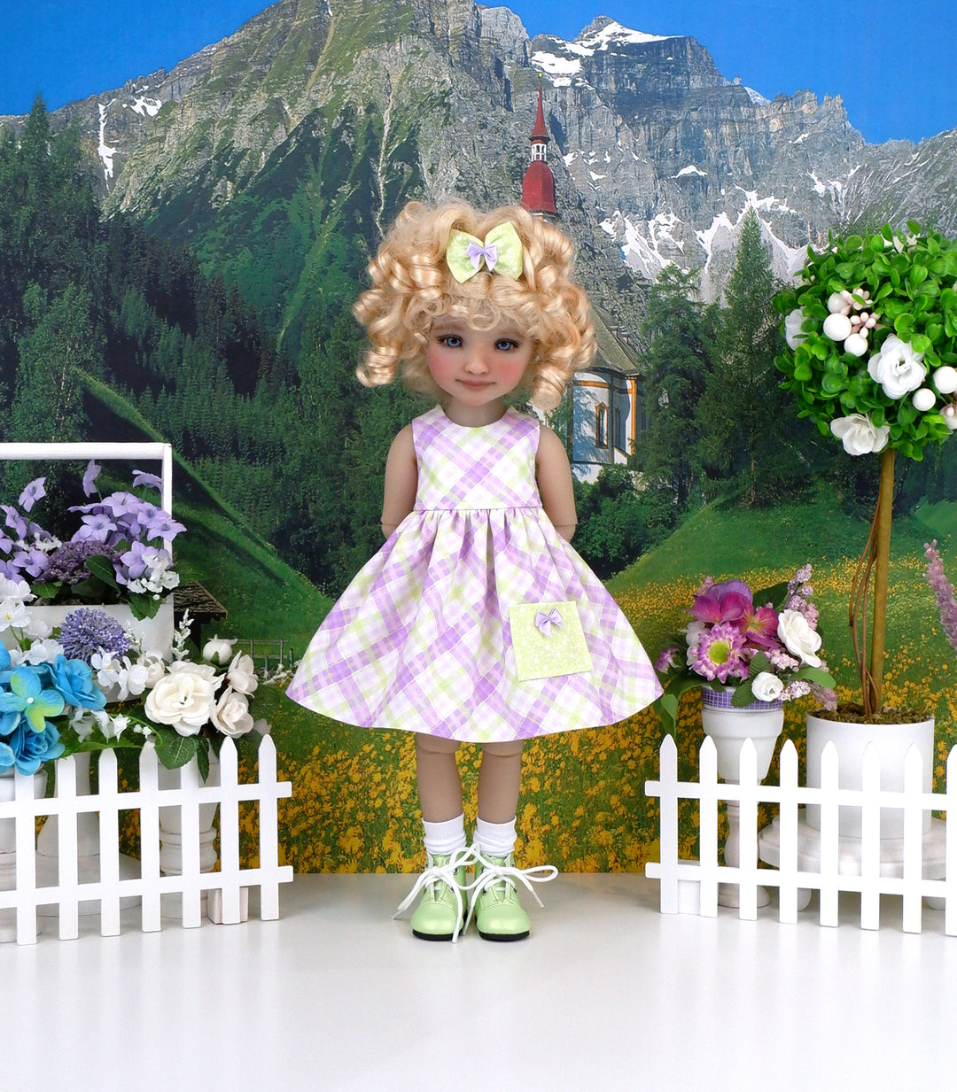 Meadow Plaid - dress with boots for Ruby Red Fashion Friends doll