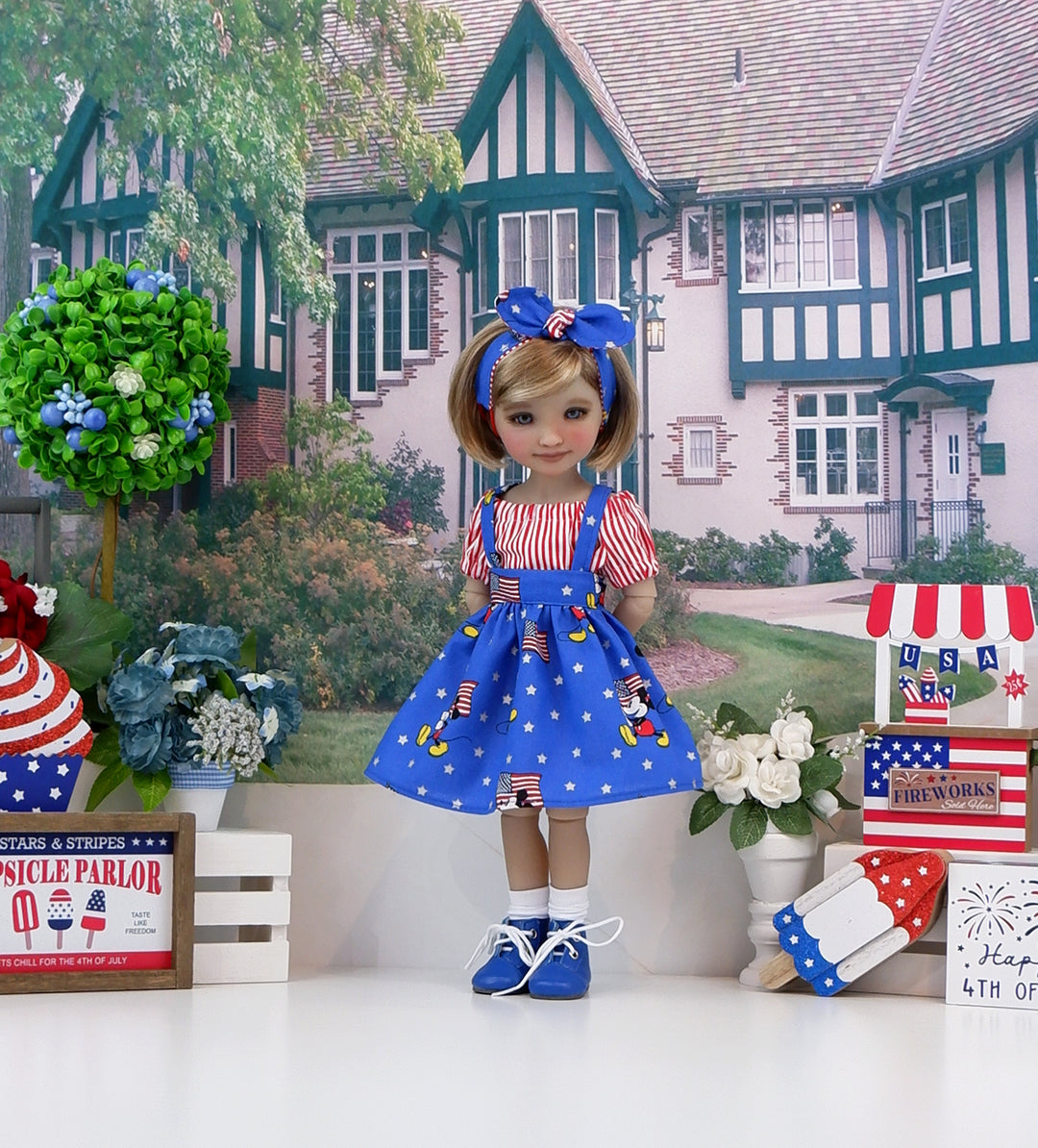 Mickey's 4th - blouse & jumper with boots for Ruby Red Fashion Friends doll