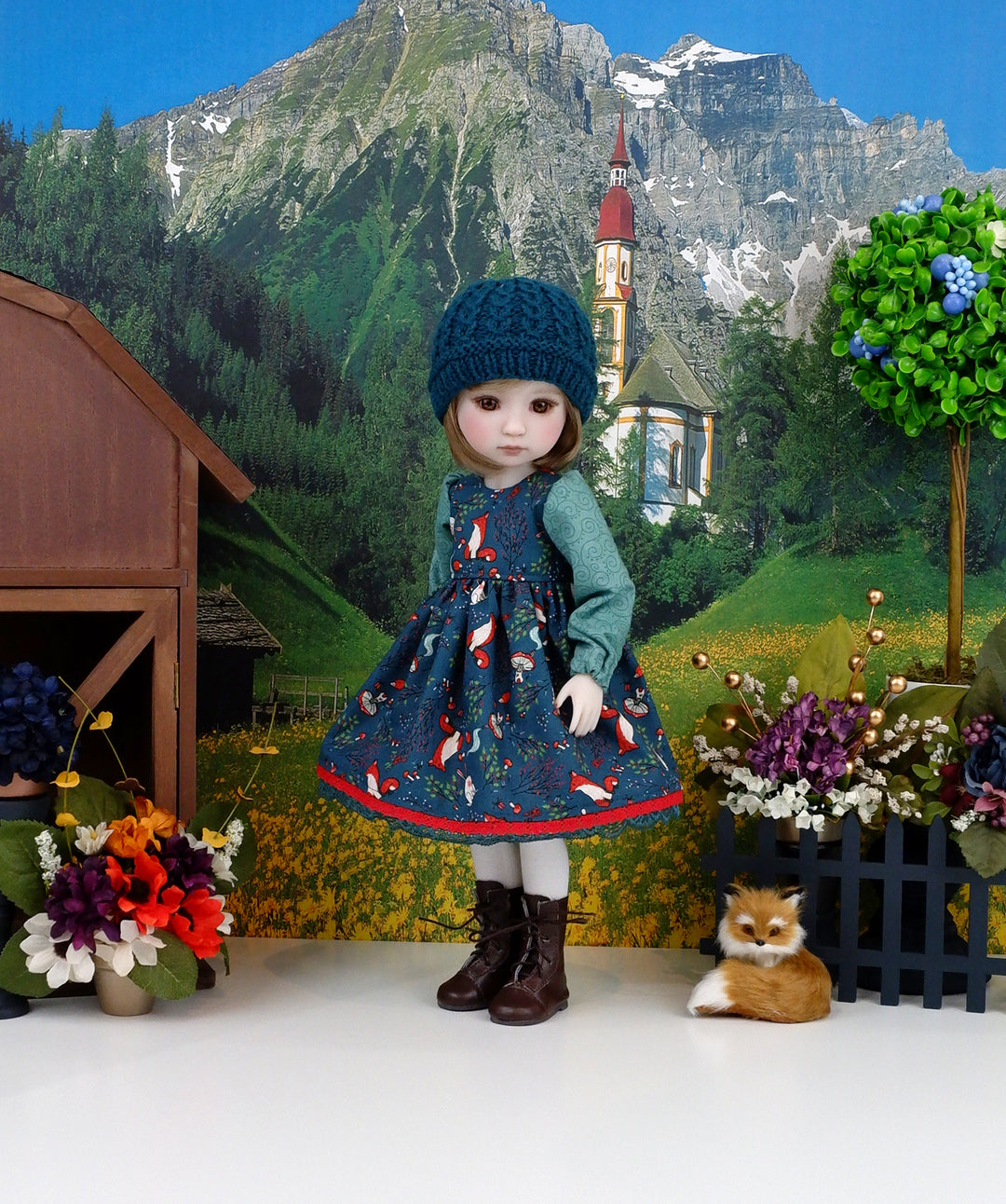 Mid Winter Fox - dress ensemble with boots for Ruby Red Fashion Friends doll