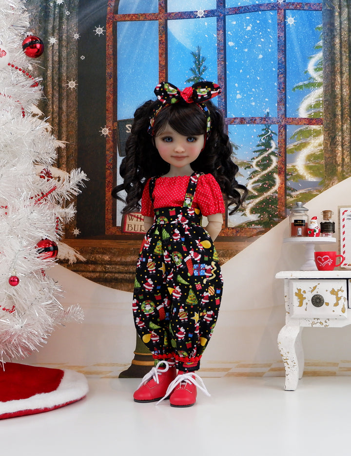 Mini Santas - blouse &amp; suspender pants with boots for Ruby Red Fashion Friends doll