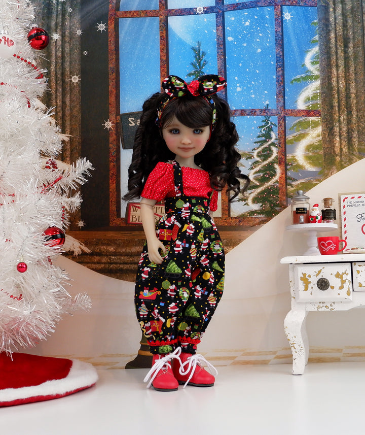Mini Santas - blouse &amp; suspender pants with boots for Ruby Red Fashion Friends doll