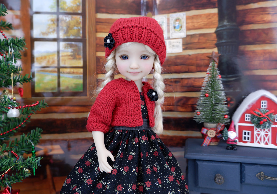 Miniature Poinsettias - dress and sweater with shoes for Ruby Red Fashion Friends doll