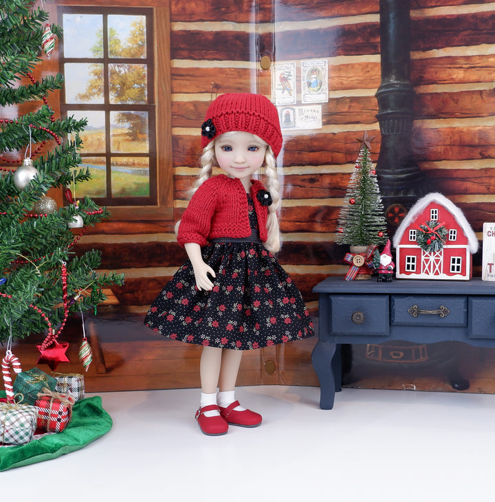 Miniature Poinsettias - dress and sweater with shoes for Ruby Red Fashion Friends doll