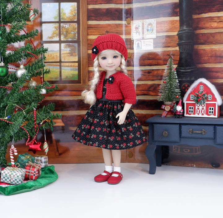 Miniature Poinsettias - dress and sweater with shoes for Ruby Red Fashion Friends doll