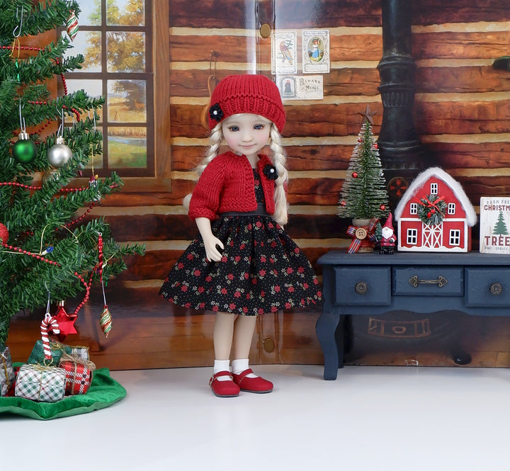 Miniature Poinsettias - dress and sweater with shoes for Ruby Red Fashion Friends doll