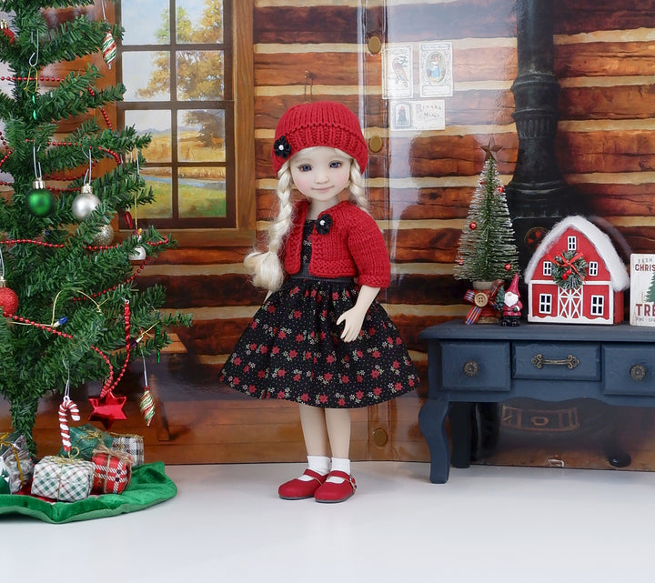 Miniature Poinsettias - dress and sweater with shoes for Ruby Red Fashion Friends doll