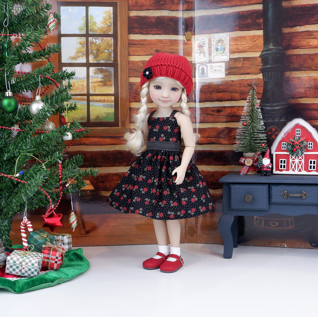 Miniature Poinsettias - dress and sweater with shoes for Ruby Red Fashion Friends doll