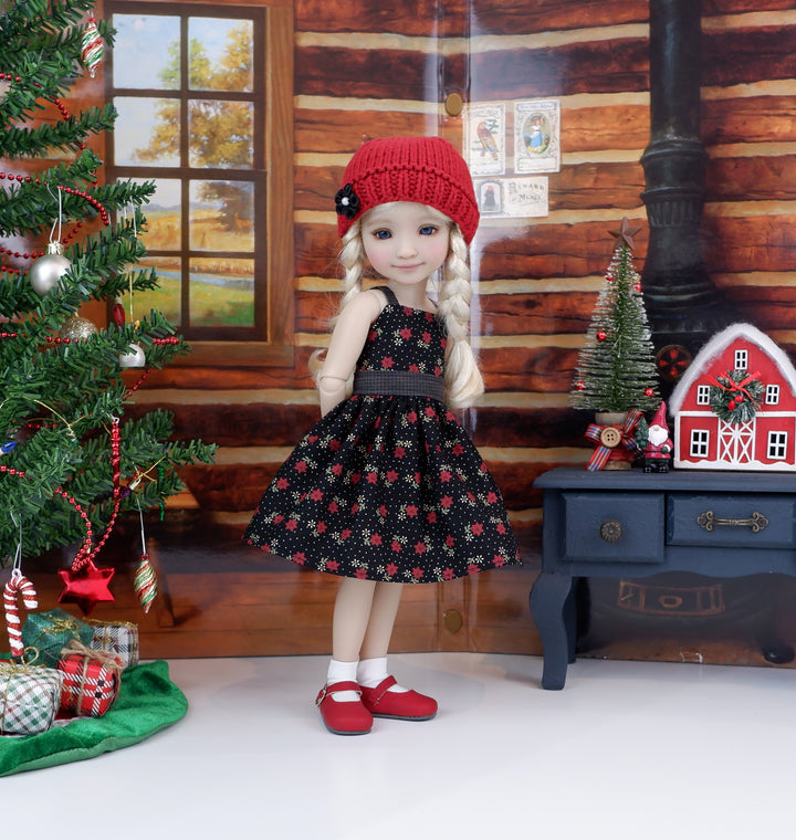 Miniature Poinsettias - dress and sweater with shoes for Ruby Red Fashion Friends doll