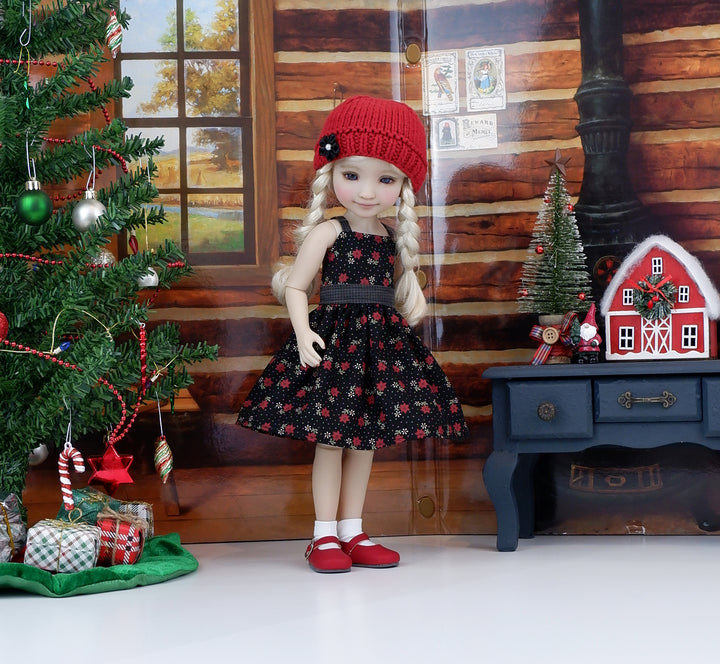 Miniature Poinsettias - dress and sweater with shoes for Ruby Red Fashion Friends doll