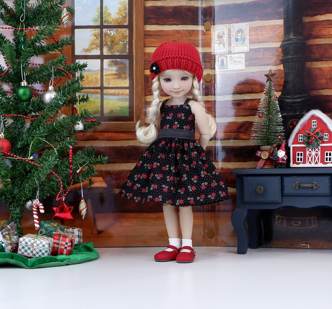 Miniature Poinsettias - dress and sweater with shoes for Ruby Red Fashion Friends doll