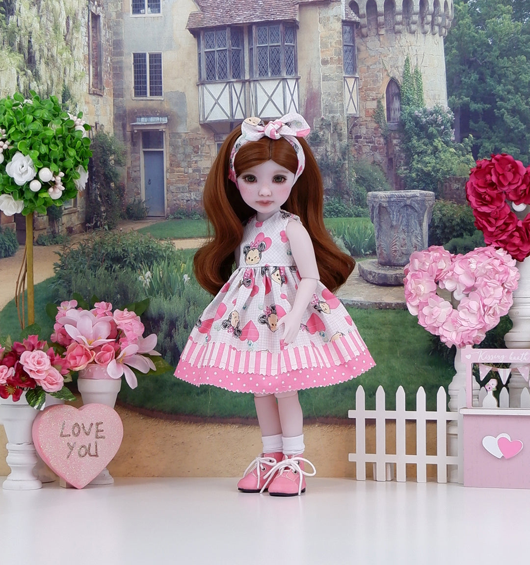 barbie fashionista white dress red pink flowers Minnie Valentine