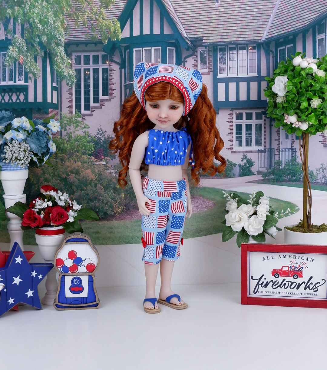 Miss Patriot - crop top & capris with sandals for Ruby Red Fashion Friends doll