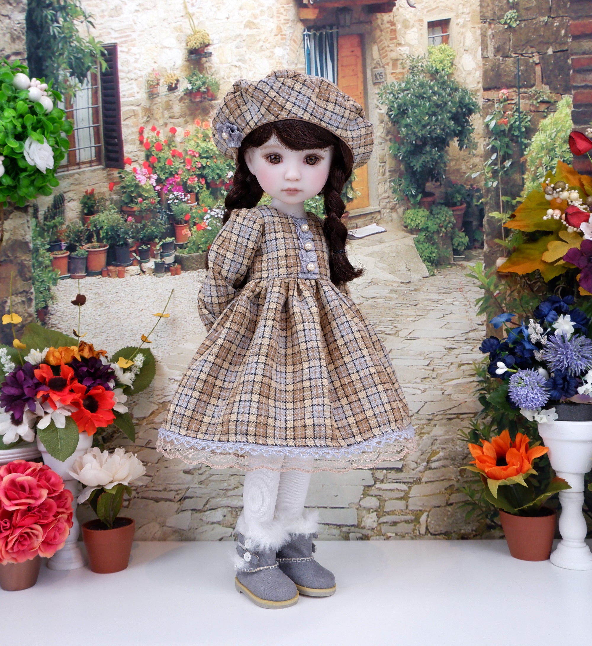Muted Plaid - dress ensemble with boots for Ruby Red Fashion Friends d ...