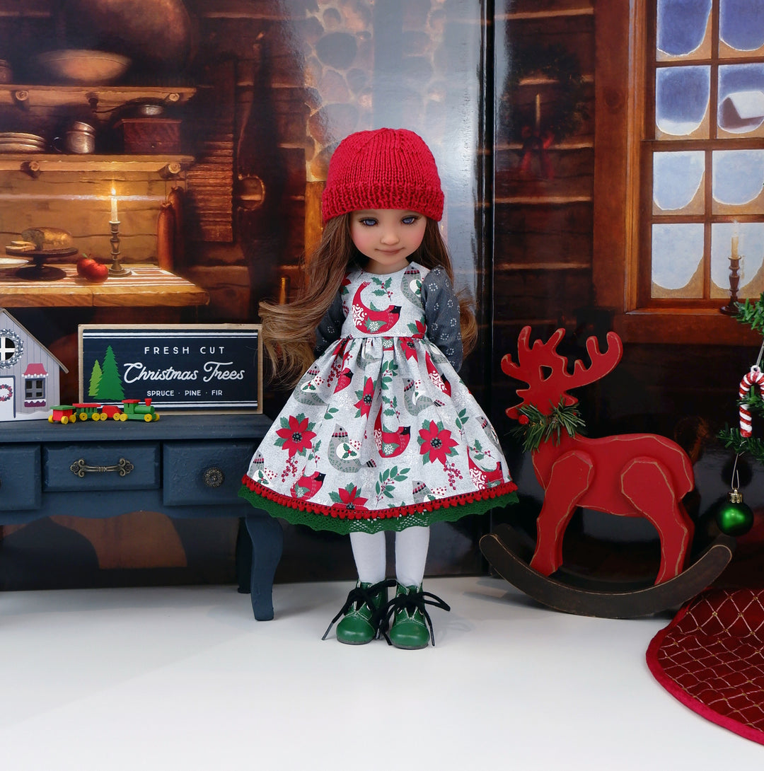 Nordic Cardinal - dress ensemble with boots for Ruby Red Fashion Friends doll