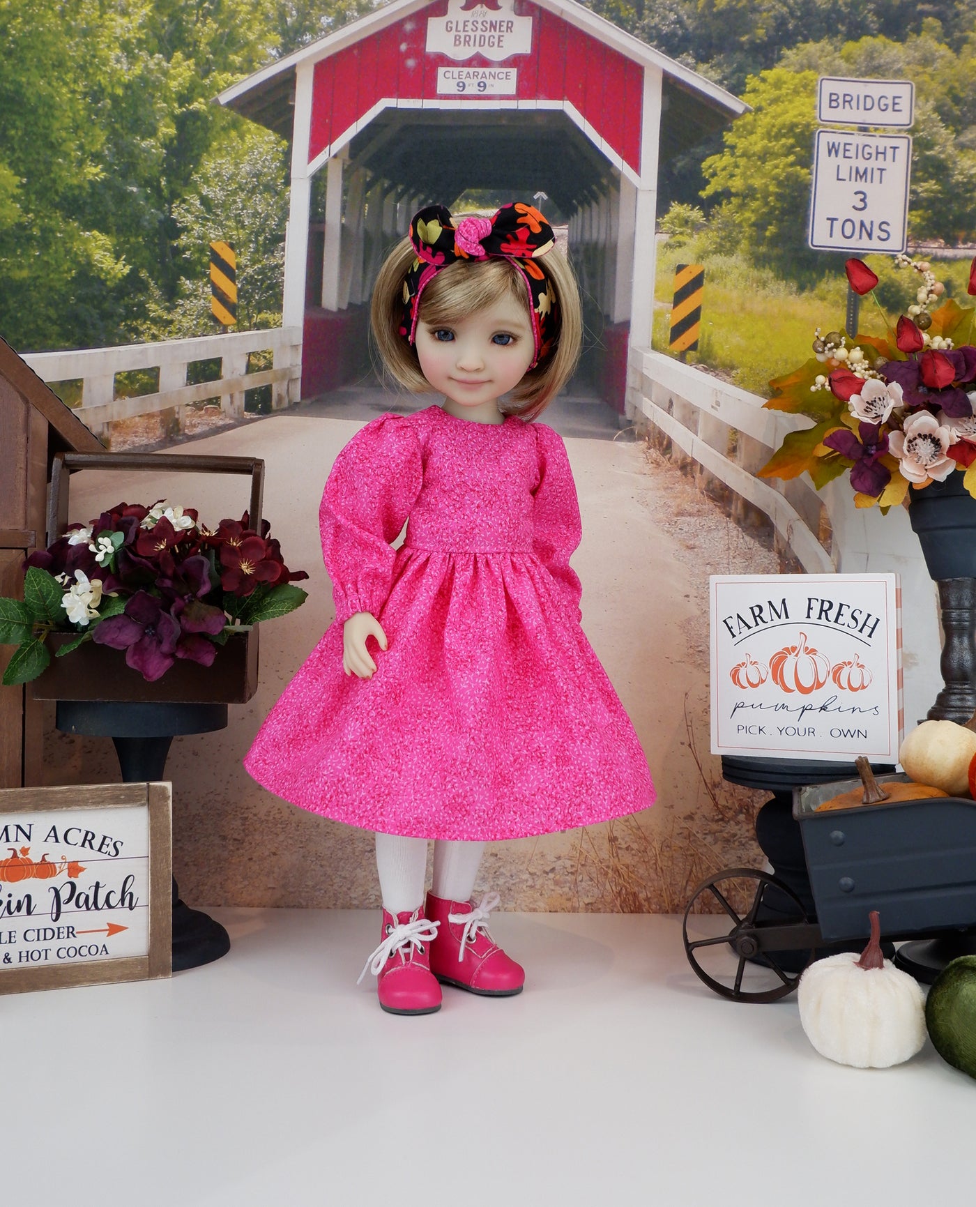 Oak Leaves - dress & pinafore with boots for Ruby Red Fashion Friends doll