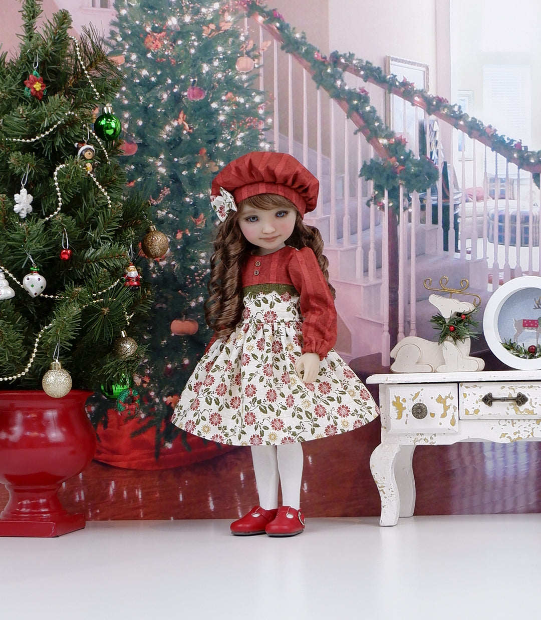 Old World Poinsettia - dress with shoes for Ruby Red Fashion Friends doll