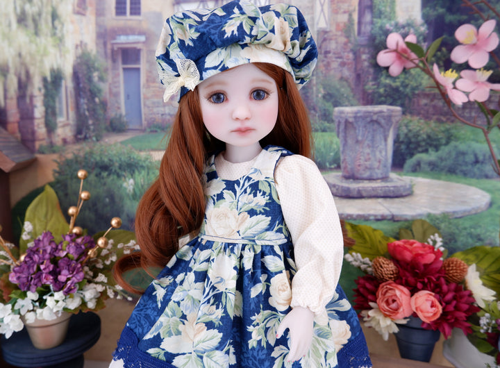 Old World Roses - dress & pinafore with hat and shoes for Ruby Red Fashion Friends doll