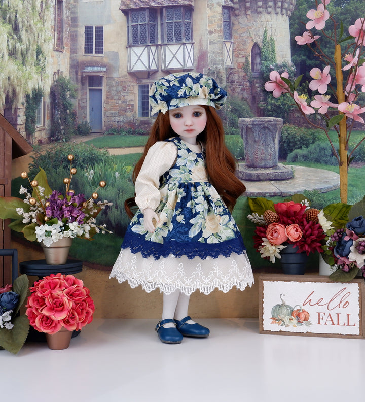 Old World Roses - dress & pinafore with hat and shoes for Ruby Red Fashion Friends doll