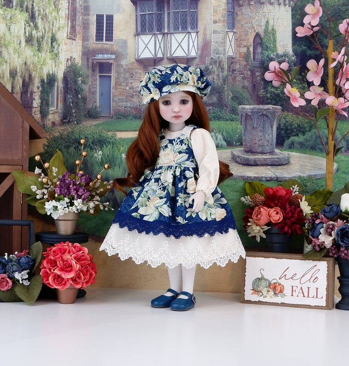Old World Roses - dress & pinafore with hat and shoes for Ruby Red Fashion Friends doll