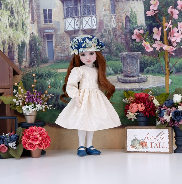 Old World Roses - dress & pinafore with hat and shoes for Ruby Red Fashion Friends doll