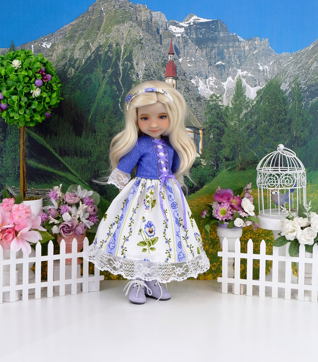barbie fashionista white dress red flowers Olde English Pansy