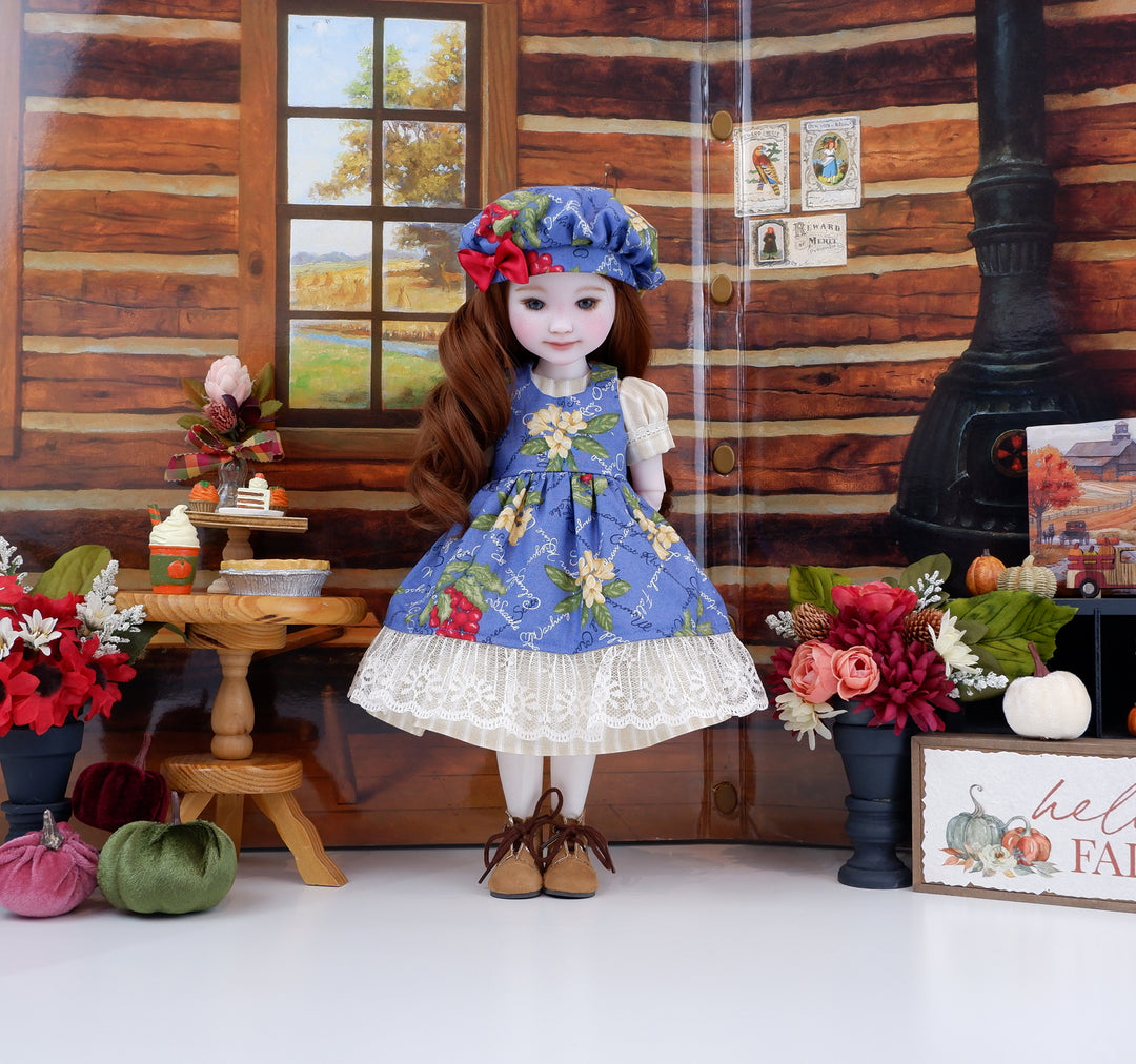 Pacific Northwest - dress & pinafore with hat and boots for Ruby Red Fashion Friends doll