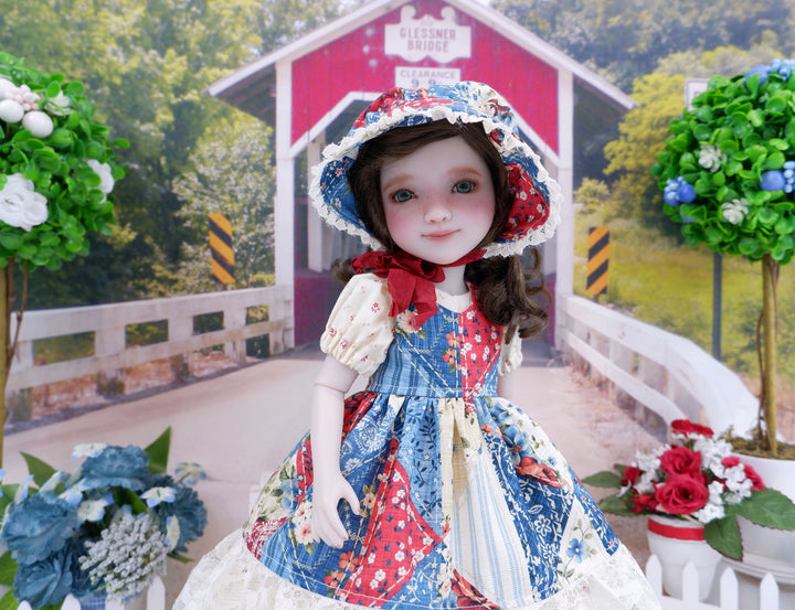 Patchwork Americana - dress & pinafore with boots for Ruby Red Fashion Friends doll