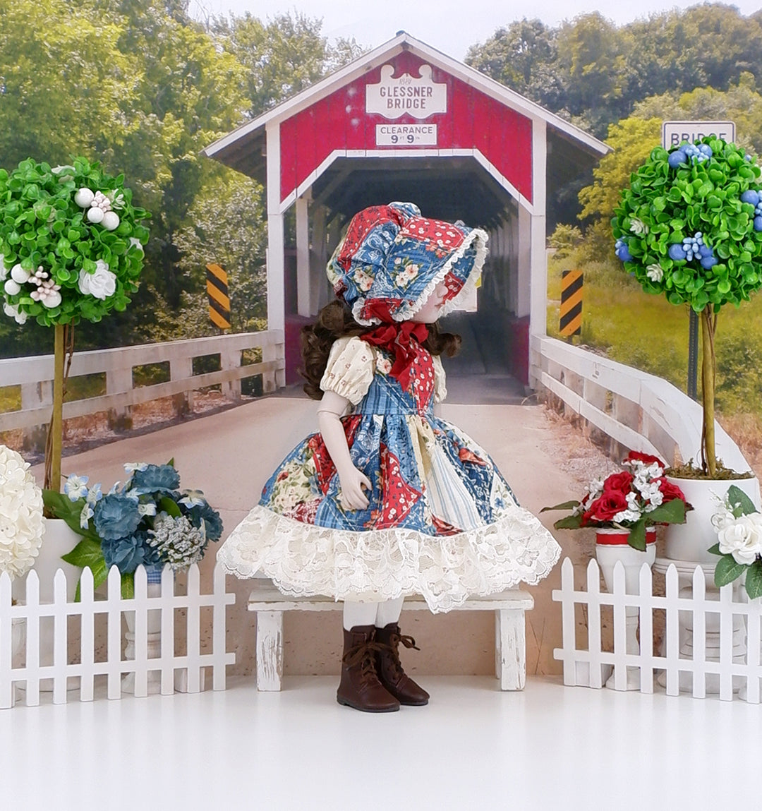 Patchwork Americana - dress & pinafore with boots for Ruby Red Fashion Friends doll
