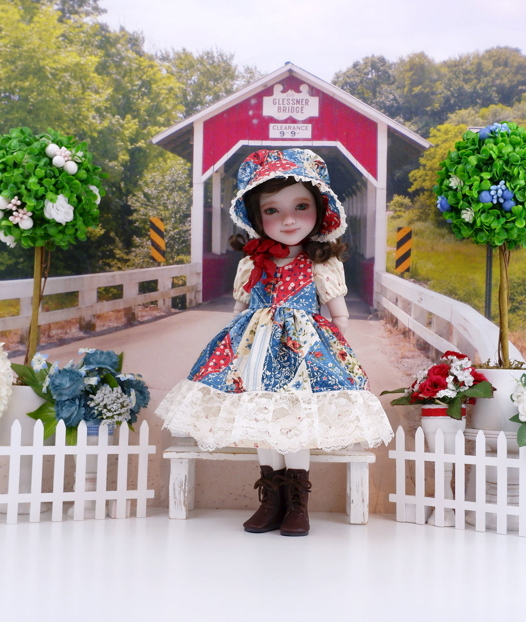 Patchwork Americana - dress & pinafore with boots for Ruby Red Fashion Friends doll