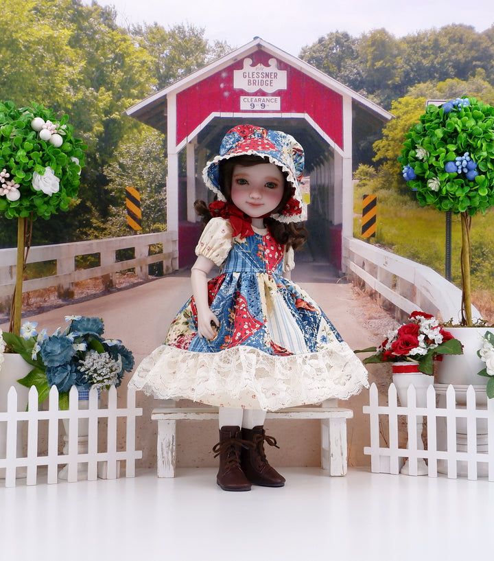 Patchwork Americana - dress & pinafore with boots for Ruby Red Fashion Friends doll