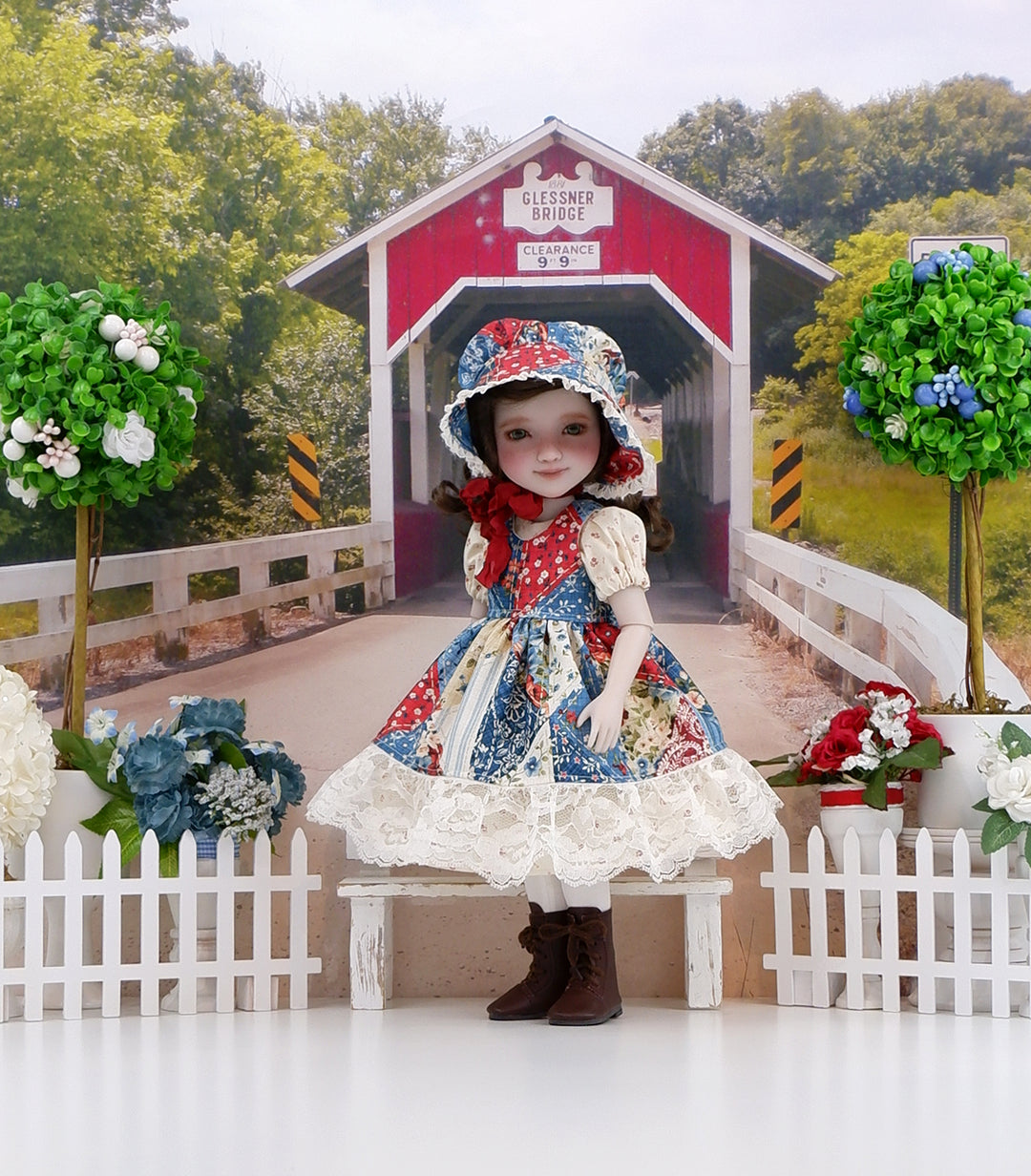 Patchwork Americana - dress & pinafore with boots for Ruby Red Fashion Friends doll