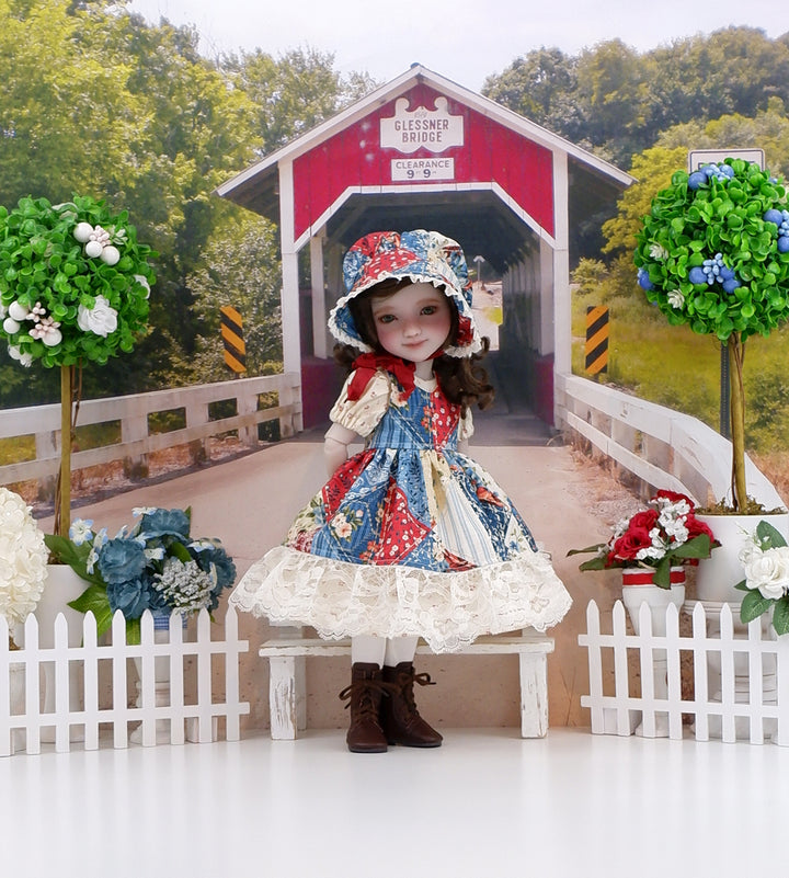 Patchwork Americana - dress & pinafore with boots for Ruby Red Fashion Friends doll
