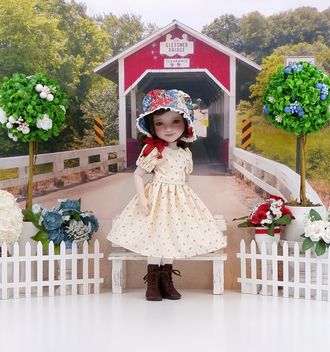 Patchwork Americana - dress & pinafore with boots for Ruby Red Fashion Friends doll